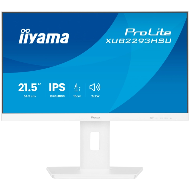 iiyama 21,5 WHITE IPS-panel, 1920x1080 100Hz, 15cm Height Adj Stand, Speakers, HDMI, DisplayPort, 1ms MPRT, USB 2x2.0