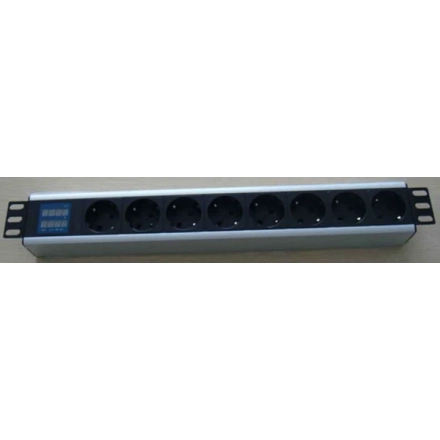 Netiks 230V razvodni PDU panel 19"/1U sa 8 utičnih mesta, voltmetrom PDU-8SAV-1U