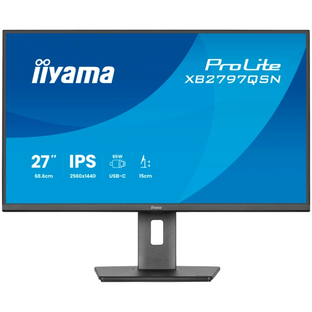 iiyama 27" IPS-panel, 2560x1440, EyeComfort, 15cm Height Adj. Stand, USB-C Dock (LAN/65W PD/DP-OUT) 1ms, 350cd/m2, Speakers, USB-C, HDMI, DisplayPort, USB HUB (2x3.2+2xC)