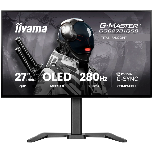 iiyama 27" META3-OLED Gaming, G-Master Titan Falcon,2560x1440 280Hz, 1500cd  2xHDMI 2.1, DP, USB-C (65W PD) Speakers, USB 2x3.2, KVM