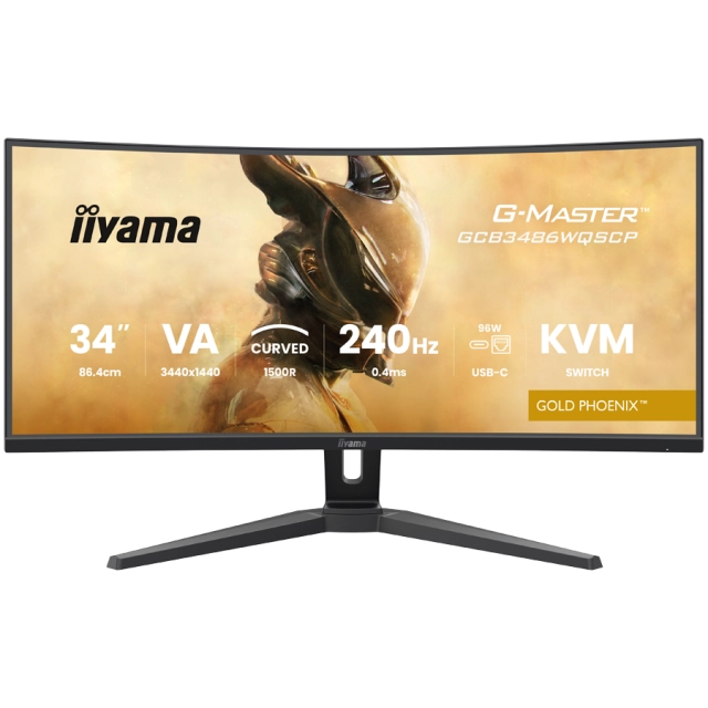 34" UW VA-panel, Curved Gaming 1500R,G-Master Gold Phoenix, 3440x1440-240Hz (21:9),0,4ms (MPRT),500cdm HDR400,FreeSync Premium,Speakers,2xHDMI (2.1) VRR/ALLM,2xDisplayPort, USB-C DOCK (LAN/KVM/95W PD),USB 2x3,2+1xC, PIP/PBP,13cm Height Adj. Stand