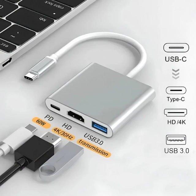 3u1 USB HUB, HDMI+USB-A i USB-C(PD)  HUB-USBC1/3
