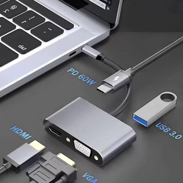 4u1 USB HUB, HDMI+USB-A+VGA i USB-C(PD)  HUB-USBC1/4