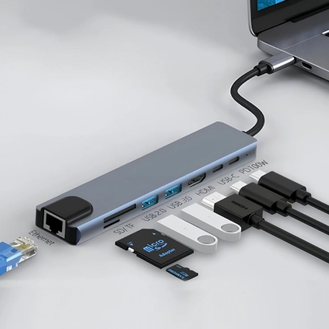 8u1 USB HUB sa HDMI, LAN, USBA, PD, TF/SD HUB-USBC1/8