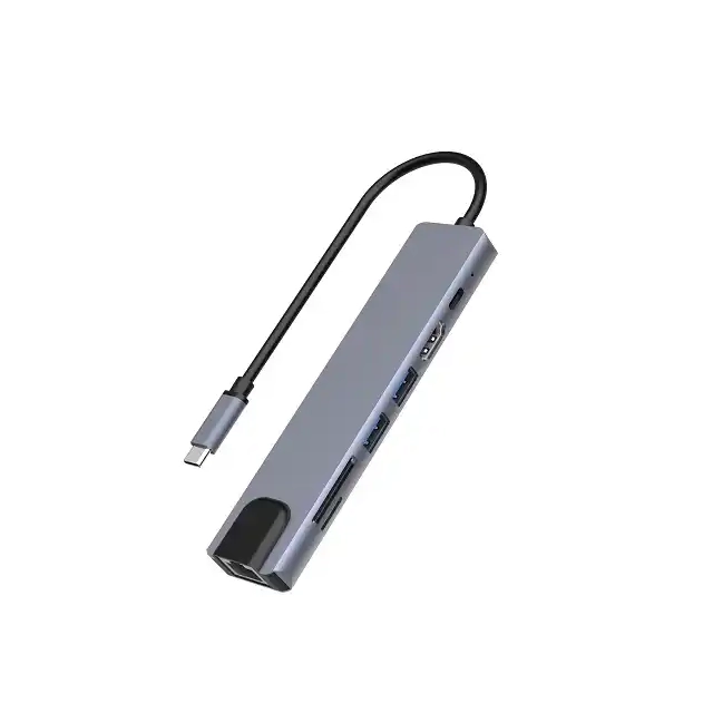 Adapter konverter TIP C 7/1 USB 3.0x2/Ethernet RJ45 /HDMI 4K 30HZ/PD/SD/TF
