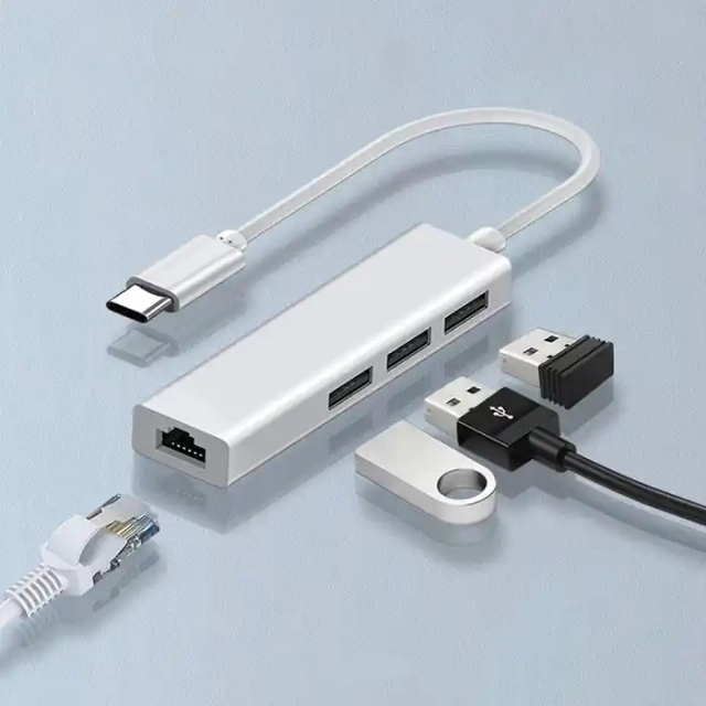 Adapter konverter Tip C -RJ45 100mb/2xUSB 2.0/1xUSB 3.0 Kettz