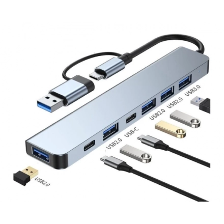 Adapter-konverter USB E-Green USB 3.0/USB 3.1 tip C(M)-USB 3.0+4 xUSB 2.0+2xtip C(7 u2)
