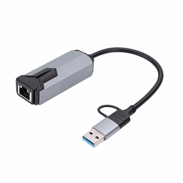 Adapter Type C - USB 3.0 JWD na 5Gbps  Gigabitni LAN sivo crni