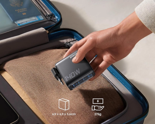 ANKER 140W zidni punjač 4-porta (3x USB-C, 1x USB-A), tamno sivi, USB-C kabl 