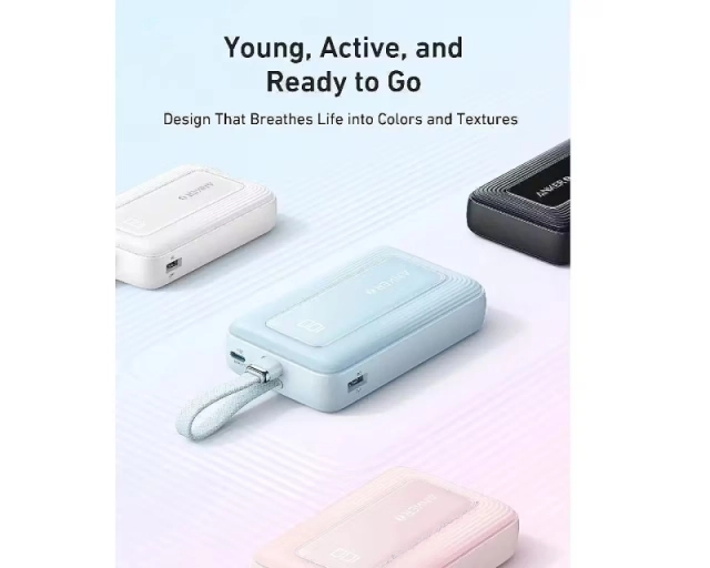 ANKER 20000mAh, 30W, sa ugrađenim USB-C kablom, Power Bank beli 