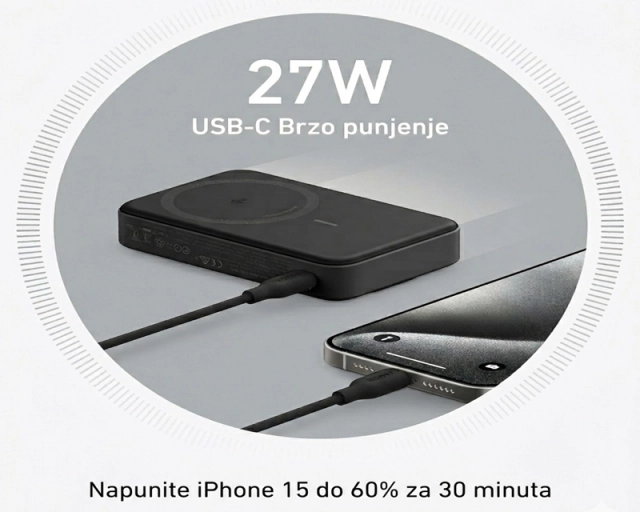ANKER MagGo 10000mAh, 27W, bežični power bank, crni 
