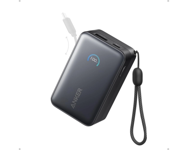 ANKER Nano 10000mAh, 45W, sa ugrađenim USB-C kablom na izvlačenje, Power Bank crni 