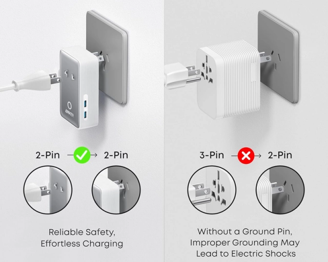 ANKER Nano 20W putni zidni punjač 5-portova (2x USB-A, 2x USB-C, utičnica EU na US, UK, AU i EU), beli 