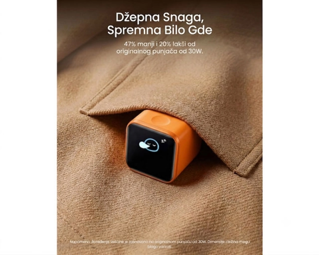 ANKER Nano 45W putni zidni punjač sa ekranom, USB-C port, narandžasti 