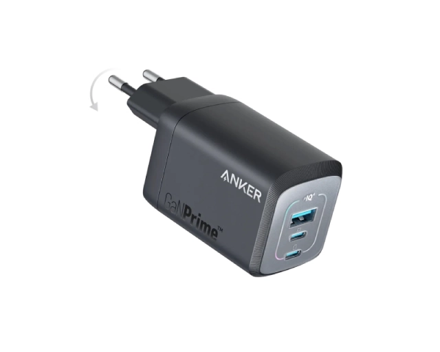 ANKER Prime 67W GaN zidni brzi punjač, 3-porta (2x USB-C i 1x USB-A) crni 