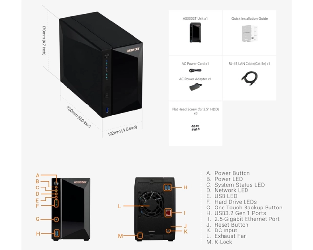 ASUSTOR NAS Storage Server DRIVESTOR 2 Pro AS3302T v2 