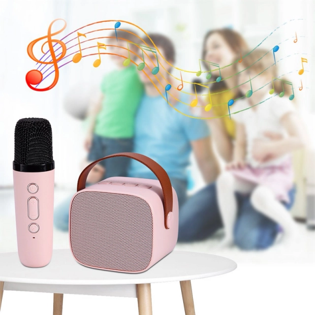 Bluetooth zvucnik karaoke set sa mikrofonom K-1 roze
