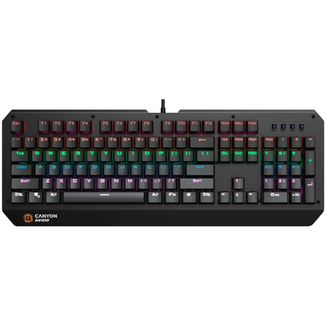 CANYON Hazard GK-6, Wired multimedia gaming keyboard with lighting effect, 108pcs rainbow LED, Numbers 104keys, EN double injection layout, cable length 1.8M, 450.5*163.7*42mm, 0.90kg, color black