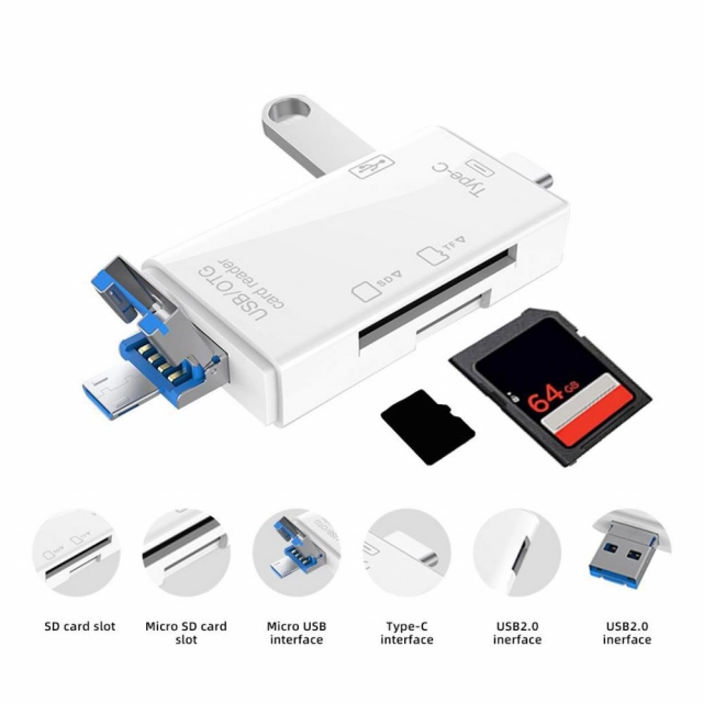 Citac kartica USB JWD 6u1 OTG beli
