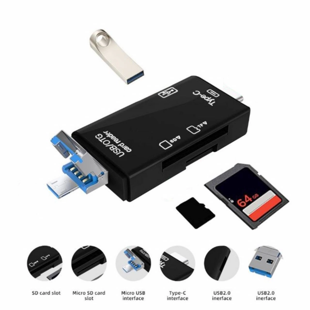 Citac kartica USB JWD 6u1 OTG crni