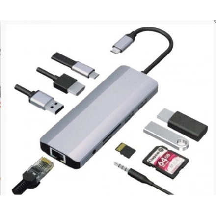 Docking station Gembird A-CM-COMBO9-03 USB-C - HDMI/USB C/CR/LAN/Audio