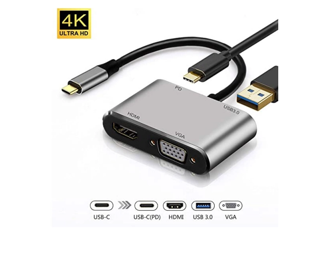 FAST ASIA Adapter-konvertor TIP C na HDMI 4K+VGA+1xUSB 3.0+TIP C 
