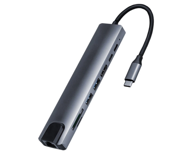 FAST ASIA Adapter-konvertor TIP C na HDMI+2xUSB 3.0+TF/SD+2xTIP C+RJ45 