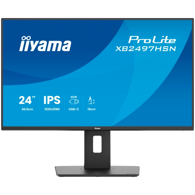 Iiyama ProLite XB2497HSN-B1, 60.5 cm , 23.8, 1920 x 1080 pixels, Full HD, LED, 1 ms, Black IPS monitor with USB-C docking, LAN