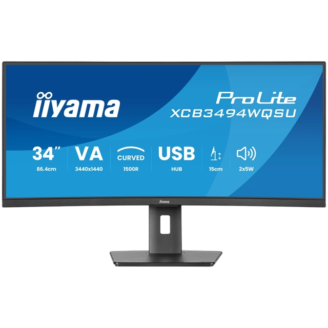 Iiyama XCB3494WQSU-B1 LED monitor curved 34 3440 x 1440 UWQHD 120 Hz VA 350 HDMI DisplayPort USB-C speakers matte black