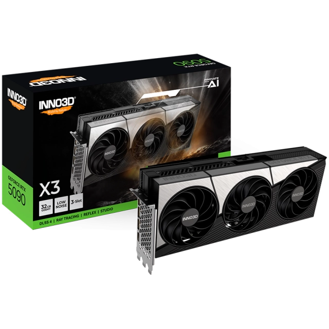 INNO3D NVIDIA RTX-5090 X3 32GB GDDR7 512bit, 2410 Mhz / 28 Gbps, 3x DP, 1x HDMI, 3 fan, 3 slot