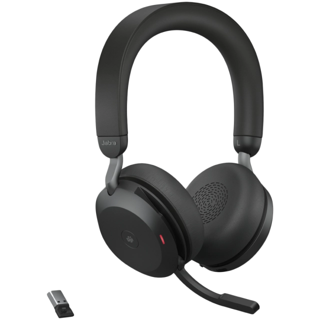 JABRA EVOLVE2 75, Link390a MS Stereo Black, EVOLVE2 75 headset Black MS, Link 380 BT adapter USB-A MS,1.2m USB-C to USB-A cable, carry pouch, warranty and warning (safety leaflets)
