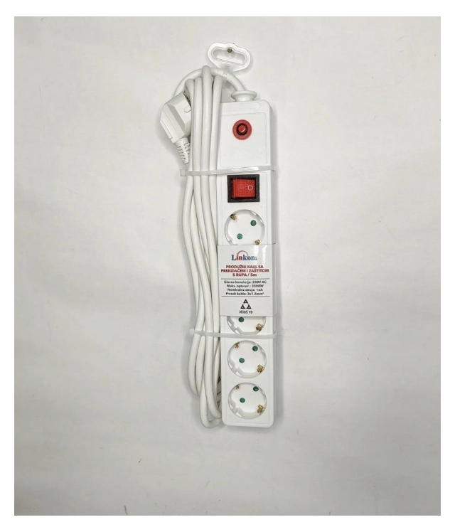 KABL Linkom Produžni 5r/5m sa prekidačem i zaštitom 3x1.5mm beli