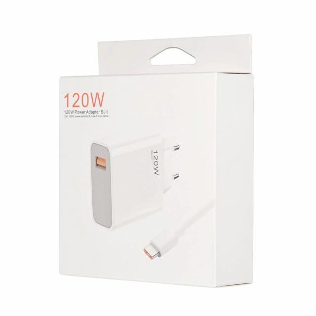 Kucni punjac Fast charger 120W za Xiaomi sa USB na Type c kablom beli