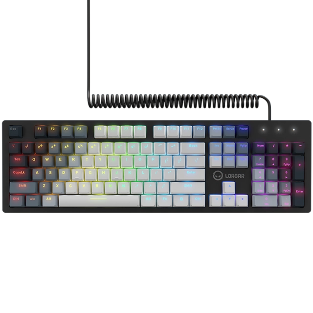 LORGAR Azar 514, Wired mechanical gaming keyboard, RGB backlight, 1680000 colour variations, 18 modes, keys number: 104, 50M clicks, linear dream switches, spring cable up to 3.4m, ABS plastic+metal, magnetic cover, 450*136*39mm, 1.17kg, white, EN layout