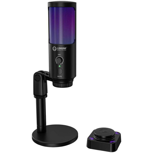 LORGAR SMP40, RGB Microphone with external mute button and metal stand, Black