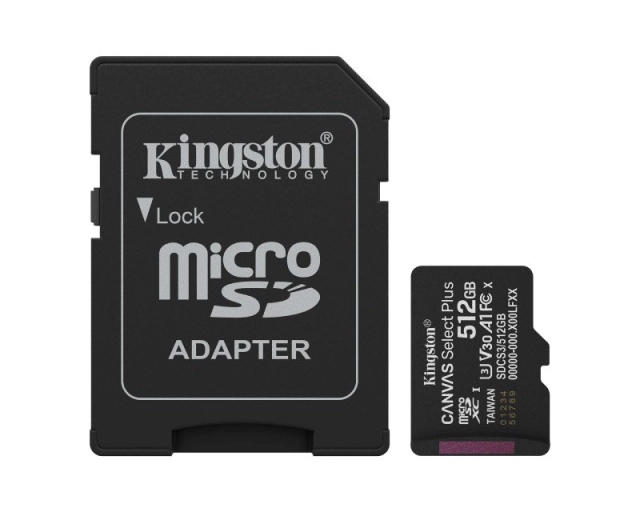 MC MicroSDXC Kingston 512GB Canvas Select Plus G3 150R U1 V10 SDCS3/512GB + Adapter