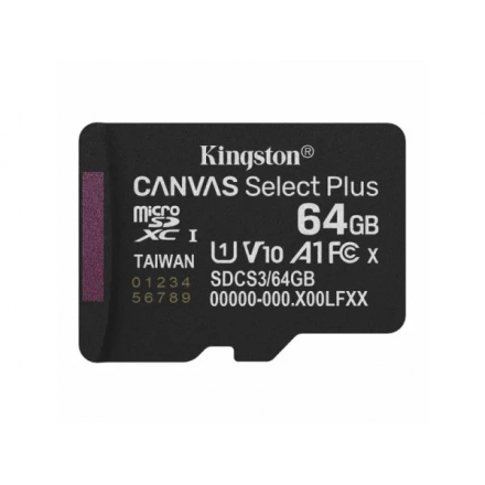 MC MicroSDXC Kingston 64GB Canvas Select Plus G3 100R A1 SDCS3/64GBSP Bez Adaptera