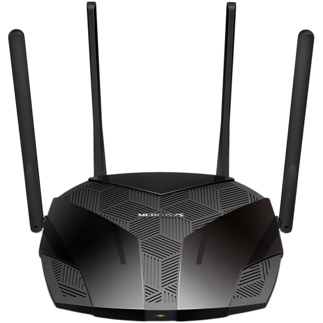 Mercusys MR80X AX3000 Dual-Band Wi-Fi 6 Router, 574 Mbps at 2.4 GHz + 2402 Mbps at 5 GHz, 4× Fixed External Antennas, 3× G LAN Ports, 1× G WAN Port, 1024-QAM, OFDMA, HE160, Router/AP mode, Beamforming, MU-MIMO, VPN server, TWT, Smart Connect, WPA3