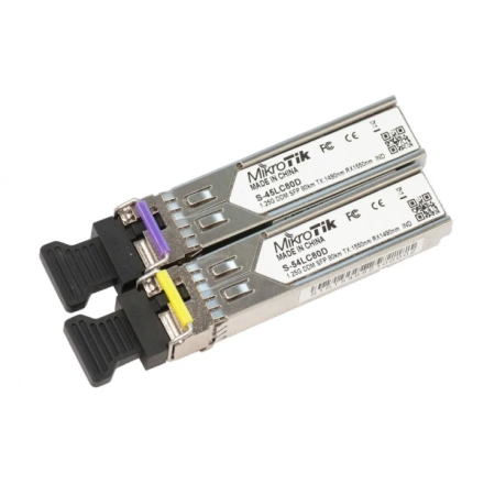 MikroTik S-4554LC80d pair of SFP modules (1.25G SM 80km T1490nm/R1550nm LC) + (1.25G SM 80km T1550nm/R1490nm)