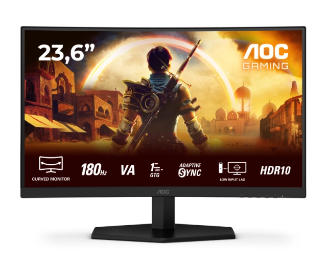 Monitor 23.6" AOC C24G42E VA/Zakrivljeni/FHD/1920x1080/180Hz/4ms GtG/HDMIx2, DP/Adaptive Sync/VESA/Crna