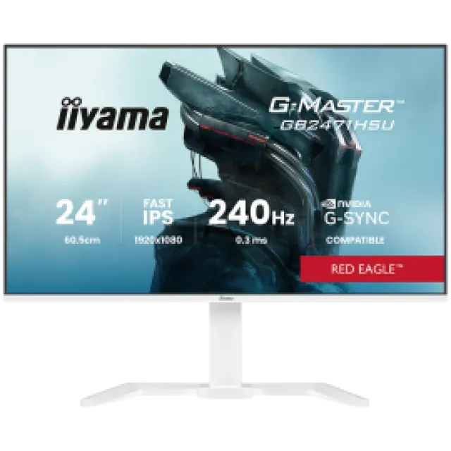 24" WHITE Fast IPS Gaming, G-Master Red Eagle, G-SYNC Compatible, 1920x1080 at 240Hz, 350cd/m2, 2x HDMI, DisplayPort, 0.4ms MPRT, Speakers, USB hub 1x3.2 1x USB-C, Black Tuner, 15cm height adjustable stand