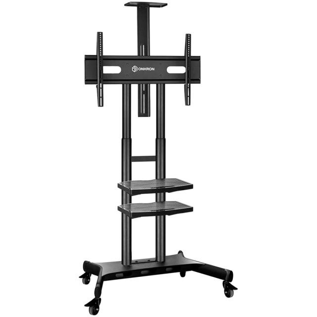 ONKRON Mobile TV Stand for 50-83” TVs with Wheels Shelves Height Adjustable Rolling TV Cart, Black