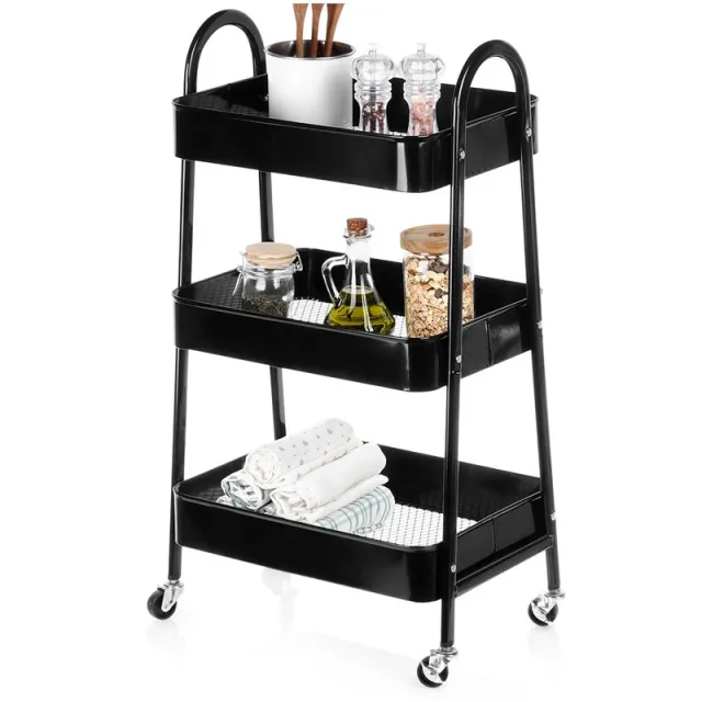 Vilde 568115 - Metalna polica  sa 3 nivoa (crna , 44×31,5×78,5 cm