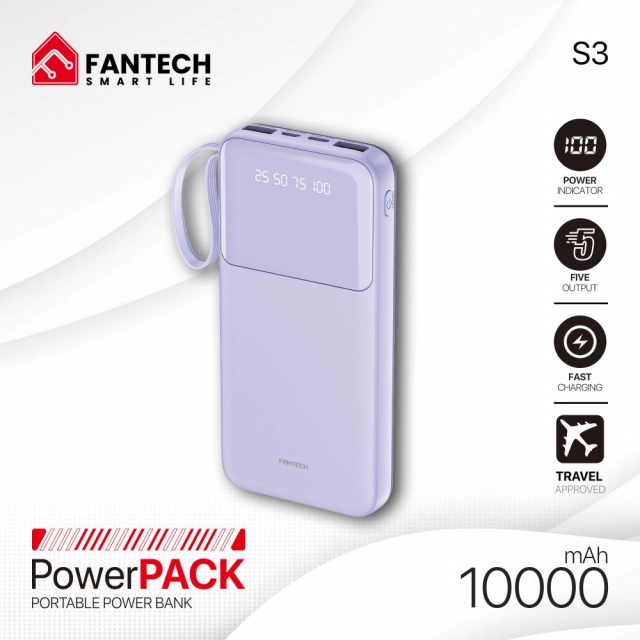 Power bank Prenosiva baterija Fantech S3 10000mAh, 10W  ljubicasti