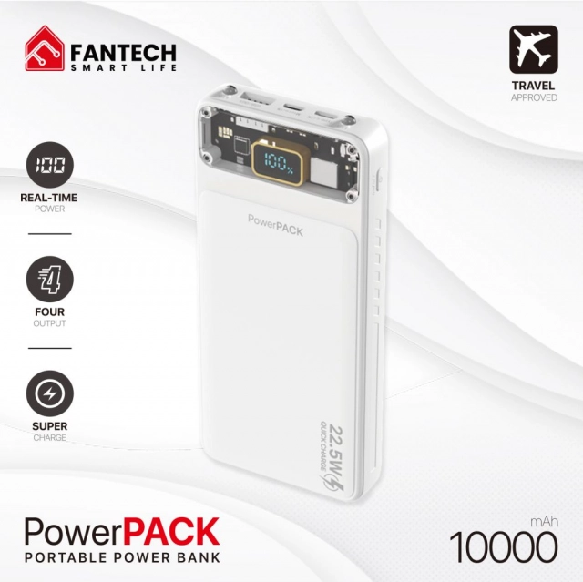 Power bank Prenosiva baterija Fantech T1 10000mAh QC, PD, 22.5W  beli
