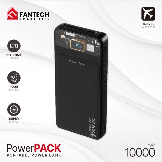 Power bank Prenosiva baterija Fantech T1 10000mAh QC, PD, 22.5W crni