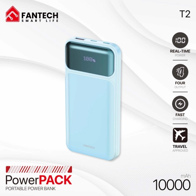 Power bank Prenosiva baterija Fantech T2 10000mAh QC, PD, 22.5W  plavi