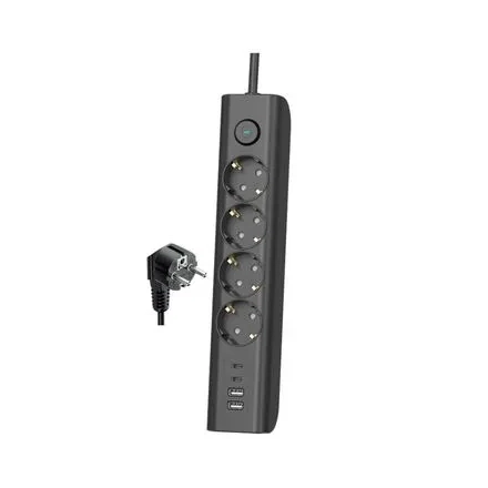 Produžni kabl sa prekidačem Elco 4 utičnice/2 USB-A/2 USB-C 2m Crni 3680W
