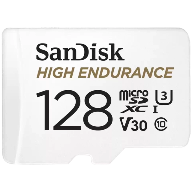 SANDISK High Endurance microSDXC 128GB + SD Adapter - for dash cams & home monitoring, up to 10,000 Hours, Full HD / 4K videos, up to 100/40 MB/s Read/Write speeds, C10, U3, V30