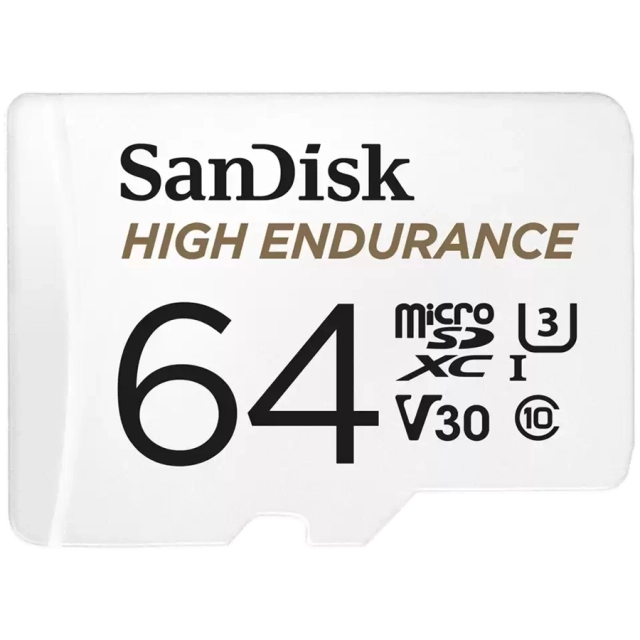 SANDISK High Endurance microSDXC 64GB + SD Adapter - for dash cams & home monitoring, up to 5,000 Hours, Full HD / 4K videos, up to 100/40 MB/s Read/Write speeds, C10, U3, V30